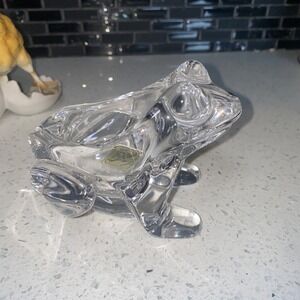 Vintage Crystal ART Vannes France 5" Glass Frog 1973 Bowl Ashtray